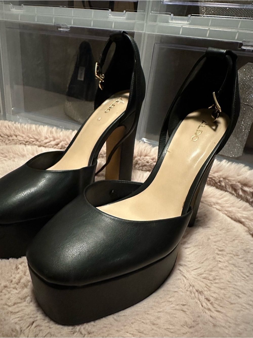 Aldo Black Platform Ankle-Strap Pumps
